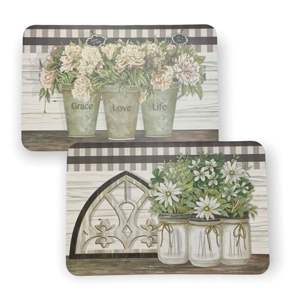 CounterArt Vintage Farmhouse Placemats Reversible Rectangular Placemat Set of 4